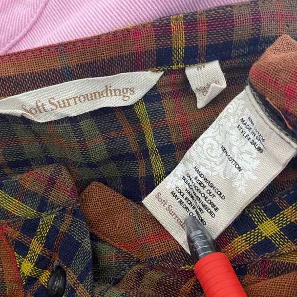 Soft Surroundings Blouse Brown Plaid Knit - Picture 8 of 11